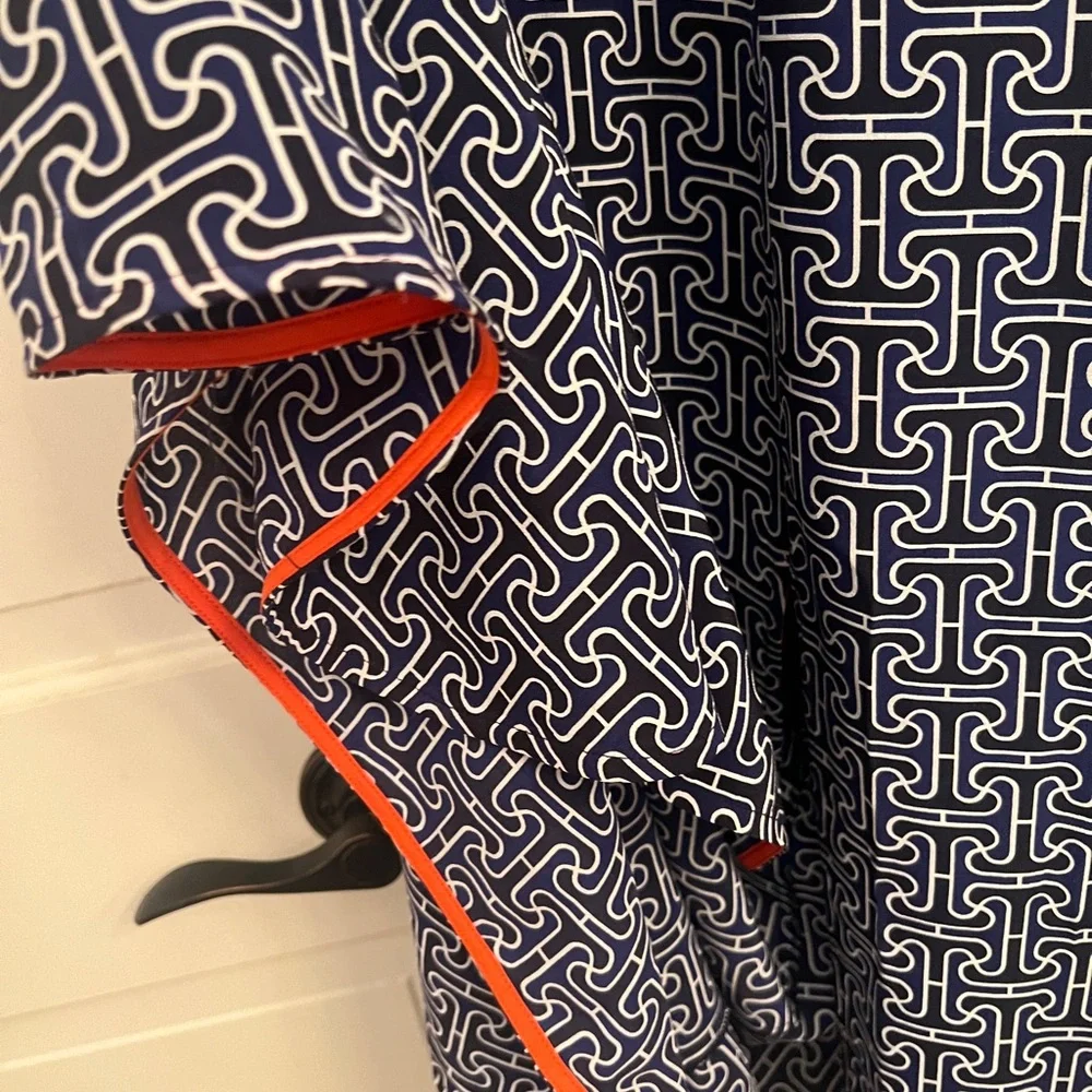 Trina Turk Navy Silk with Orange Trim Front Slit Maxi Dress - Picture 4 of 4